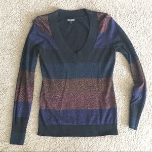 Express Metallic Striped V-Neck